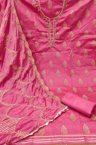 Women's pink fancy print and royal border modal cotton dress material