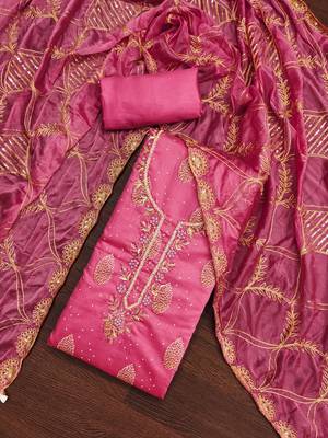 Women's pink fancy print and royal border modal cotton dress material 4