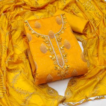 Women's yellow fancy print and royal border modal cotton dress material 1