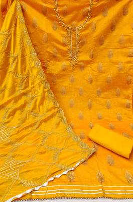 Women's yellow fancy print and royal border modal cotton dress material 2