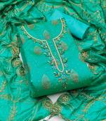 Women's sea green unstitched fancy print and royal border modal cotton dress material 