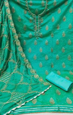 Women's sea green fancy print and royal border modal cotton dress material 2