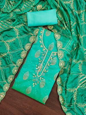Women's sea green fancy print and royal border modal cotton dress material 4
