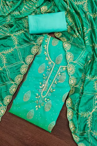 Women's sea green fancy print and royal border modal cotton dress material