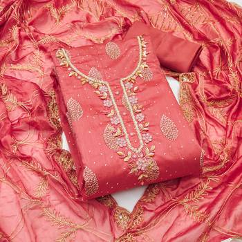 Women's dusty rose fancy print and royal border modal cotton dress material 1