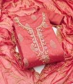 Women's dusty rose fancy print and royal border modal cotton dress material