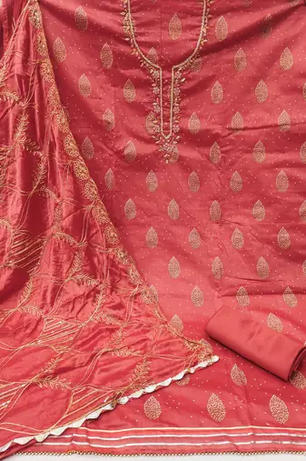 Women's dusty rose fancy print and royal border modal cotton dress material