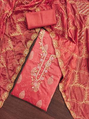 Women's dusty rose fancy print and royal border modal cotton dress material 4