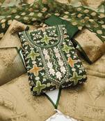 Women's green unstitched position work viscose organza dress material