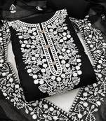 Black Chanderi Cotton White Embroidered Lucknowi Chikankari Style Salwar Suit Dress Material Dupatta