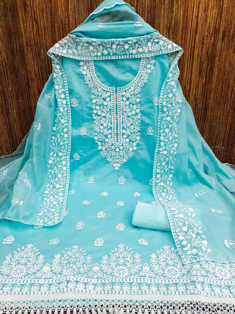 Leeza Cotton Chikankari Embroidered Sky Blue Salwar suit  