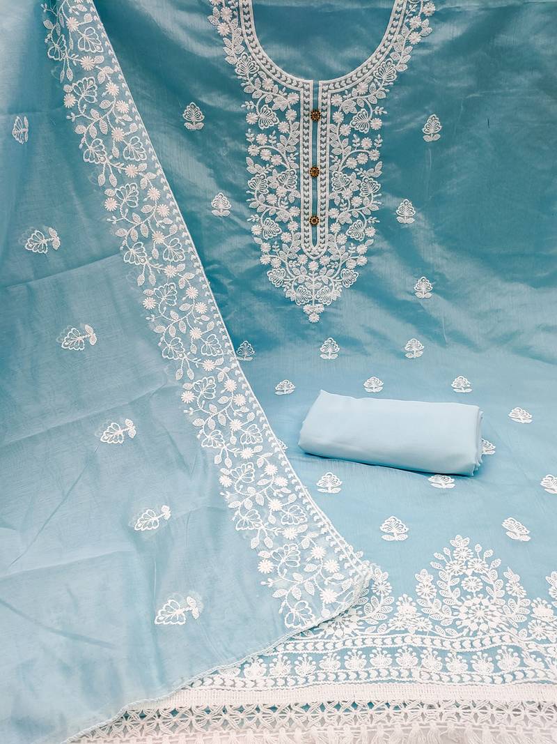 Leeza Cotton Chikankari Embroidered Sky Blue Salwar suit  
