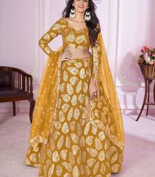 yellow sequins georgette wedding lehenga set choli with dupatta