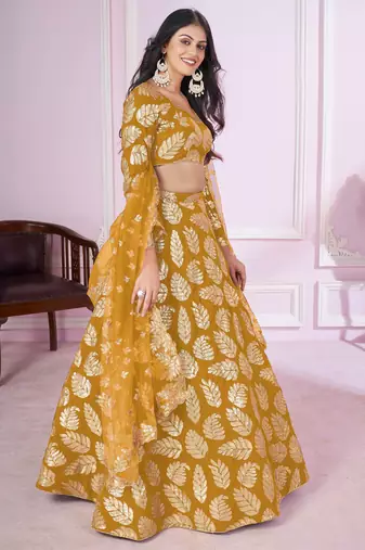 yellow sequins georgette wedding lehenga set choli with dupatta