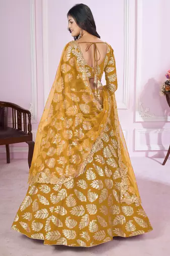 yellow sequins georgette wedding lehenga set choli with dupatta