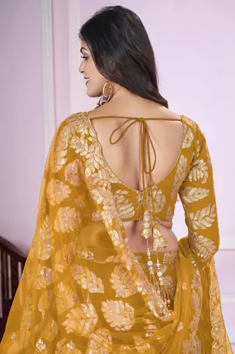 yellow sequins georgette wedding lehenga set choli with dupatta
