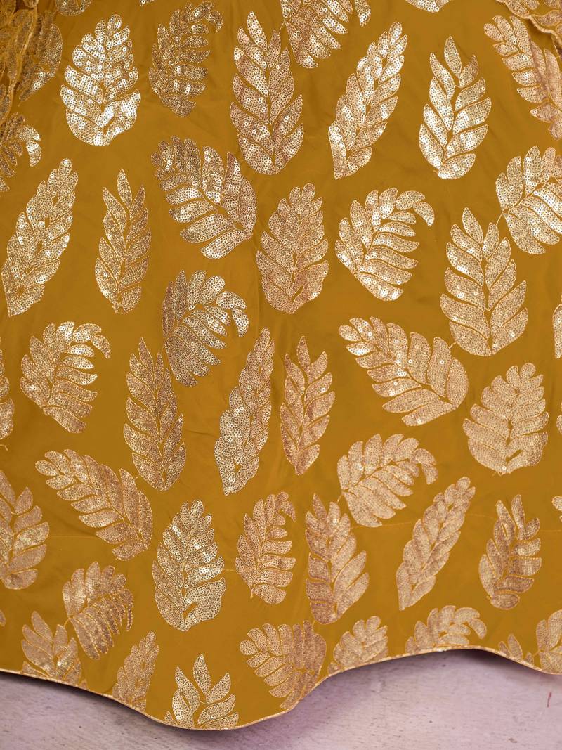 Attractive Yellow Sequins Georgette Wedding Lehenga Choli