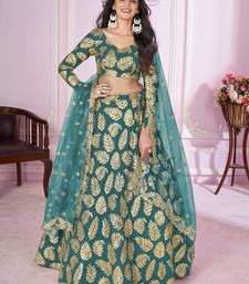 teal green sequins georgette lehenga set choli with dupatta