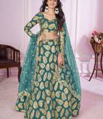 Beautiful Teal Green Sequins Georgette Engagement Wear Lehenga Choli