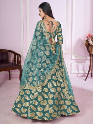 teal green sequins georgette lehenga set choli with dupatta 4