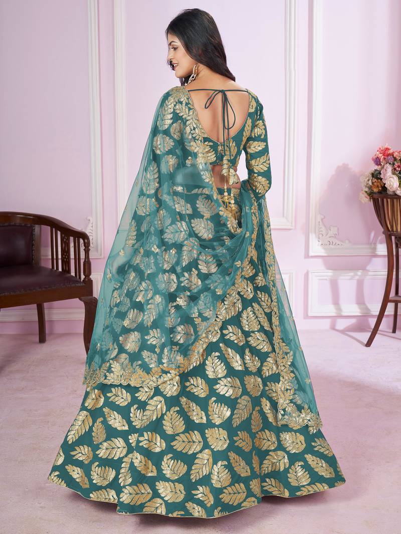Beautiful Teal Green Sequins Georgette Engagement Wear Lehenga Choli