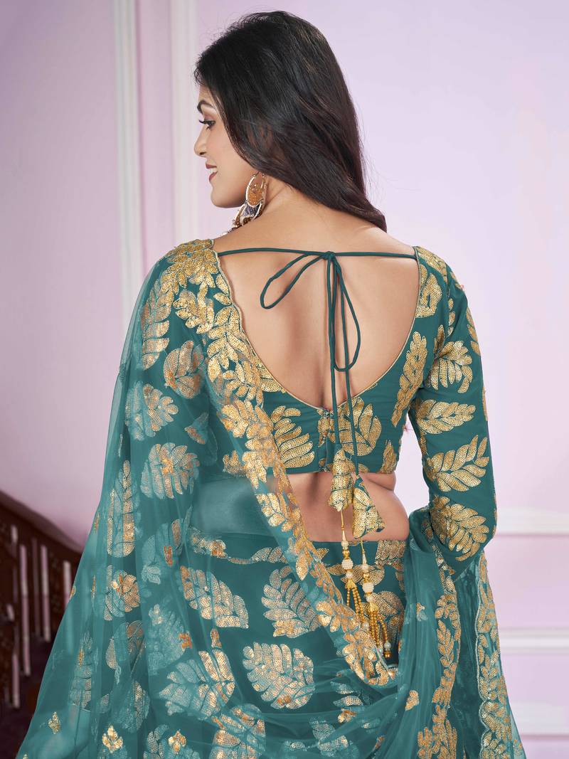 Beautiful Teal Green Sequins Georgette Engagement Wear Lehenga Choli