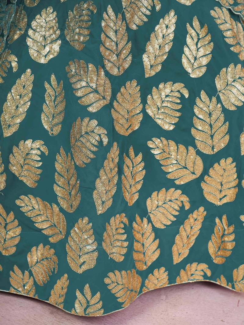 Beautiful Teal Green Sequins Georgette Engagement Wear Lehenga Choli