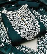 Bottle Green Chanderi Cotton White Embroidered Lucknowi Chikankari Style Salwar Suit Dress Material Dupatta
