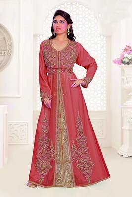 Maroon & Inner White color Full Sleeves Handmade Moroccan Kaftan 1