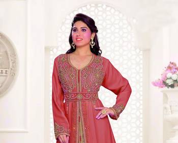 Maroon & Inner White color Full Sleeves Handmade Moroccan Kaftan 2