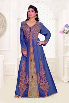 Navy Blue & Inner White color Full Sleeves Handmade Moroccan Kaftan 1