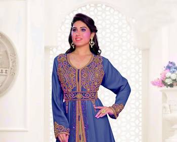 Navy Blue & Inner White color Full Sleeves Handmade Moroccan Kaftan 2