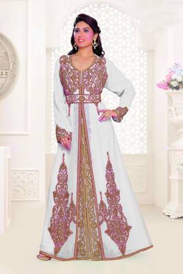 Off White & Inner White color Full Sleeves Handmade Moroccan Kaftan 1