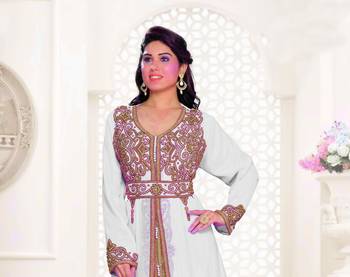 Off White & Inner White color Full Sleeves Handmade Moroccan Kaftan 2