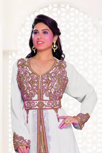 Off White & Inner White color Full Sleeves Handmade Moroccan Kaftan