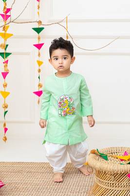 Keebee organic cotton embroidered green kurta paired with patiyala pants - birds in bloom 1