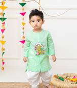 Keebee organic cotton embroidered green kurta paired with patiyala pants - birds in bloom