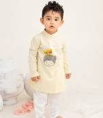 Keebee organic cotton hand embroidered yellow kurta paired with pajama pants - little prince