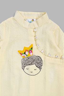 Keebee organic cotton hand embroidered yellow kurta paired with pajama pants - little prince 2
