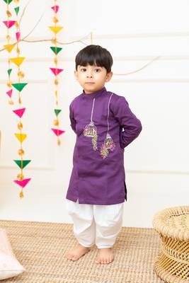 Keebee organic cotton purple birdcages embroidered kurta paired with patiyala pants 1