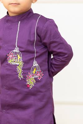 Keebee organic cotton purple birdcages embroidered kurta paired with patiyala pants 2