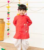 Keebee organic cotton embroidered red floral vine kurta paired with patiyala pants
