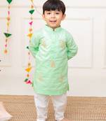 Keebee organic cotton paisley embroidered green kurta paired with pajama pants