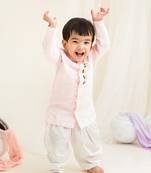 Keebee organic cotton train hand embroidered pastel pink kurta paired with patiyala pants