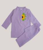Keebee organic cotton sunflower hand embroidered lilac kurta paired with lilac pajama pants