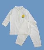 Keebee organic cotton marigold hand embroidered white kurta paired with pajama pants
