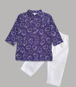 Keebee organic cotton lemon printed navy blue kurta paired with pajama pants