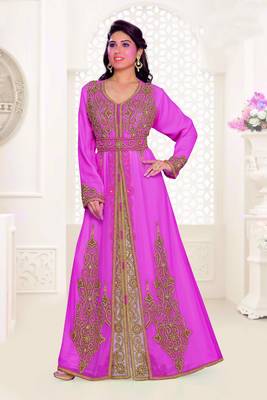 Purple & Inner White color Full Sleeves Handmade Moroccan Kaftan 1