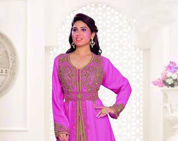 Purple & Inner White color Full Sleeves Handmade Moroccan Kaftan 2