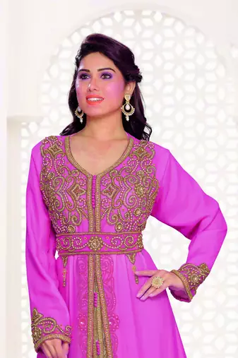 Purple & Inner White color Full Sleeves Handmade Moroccan Kaftan